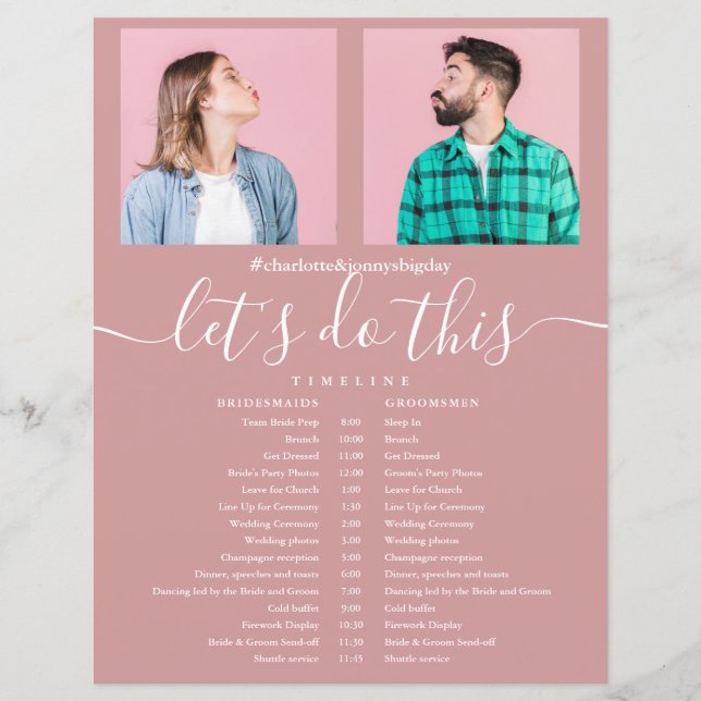 Tidslinje för Dusty Ro-skriptfotot Bröllop-schema (Framsida)