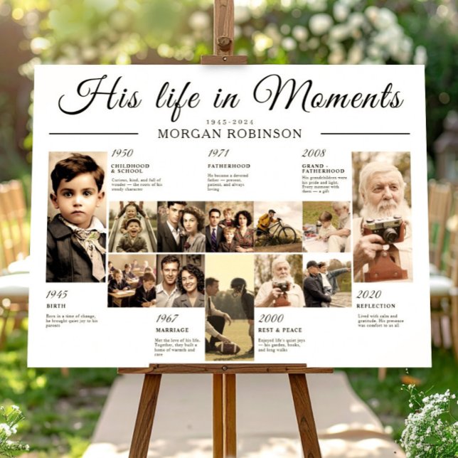 Tidslinje för funktionellt fotominne poster (Funeral Photo Memory Timeline Board Poster, Memorial Gift Idea, Celebration of Life Decor)