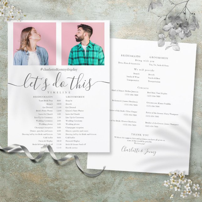 Tidslinje för schemaläggning av fotofotot Bröllop  (Elegant Script Photo Wedding Schedule Timeline)