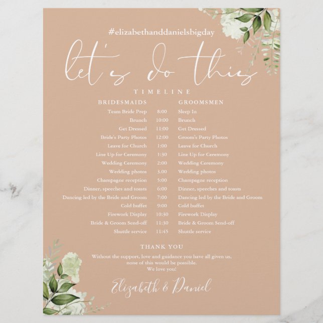 Tidslinje för tidslinjen Greenery Tan Bröllop (Framsida)