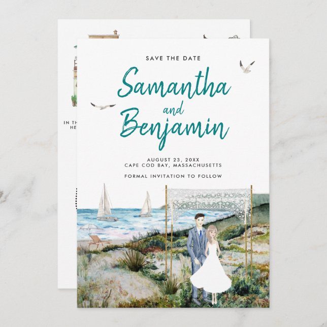 Tidslinje för vattenfärg, Bröllop spara datum, med Meddelande (Fram/baksida)