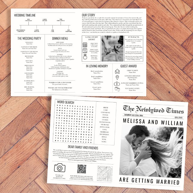 Tidslinjegrafik för Bröllopsprogrammet Tidslinje Kort (Newspaper Wedding Program Timeline Infographic)