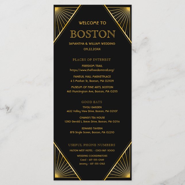 Tidslinjekort för Art Deco Gatsby Bröllop Program (Framsida)