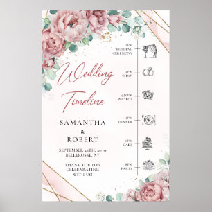 Tidslinjen Boho blommigt eukalyprus guld bröllop Poster