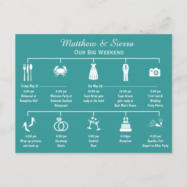 Tidslinjen bröllop Helg Itinerary Vykort (Framsida)