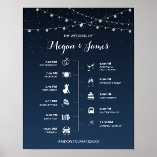 Tidslinjen Celestial Navy Blue Starry Night Bröllo Poster