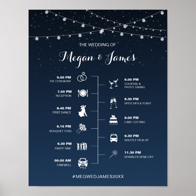 Tidslinjen Celestial Navy Blue Starry Night Bröllo Poster (Framsidan)