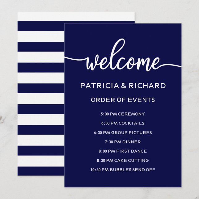 Tidslinjen för händelsereferens vid marinblå Bröll Inbjudningar (Fram/baksida)