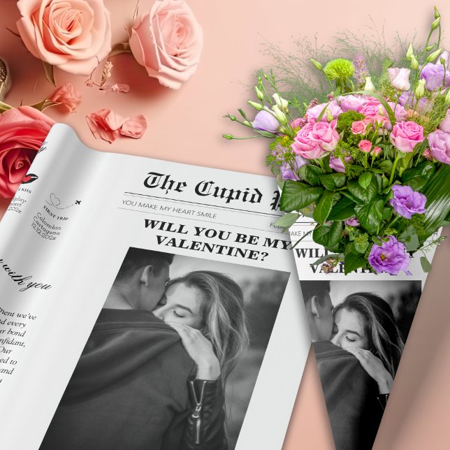 Tidslinjen valentines day för vår Kärlek-berättels Presentpapper (Valentines Day Newspaper Our Love Story Time Line Wrapping Paper)