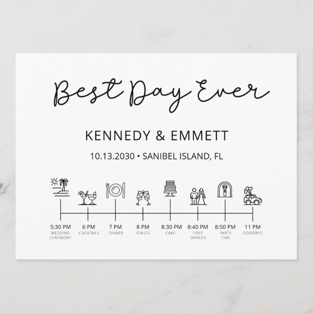 Tidslinjeprogram för Beach-bröllopsdagen Program (Framsida)