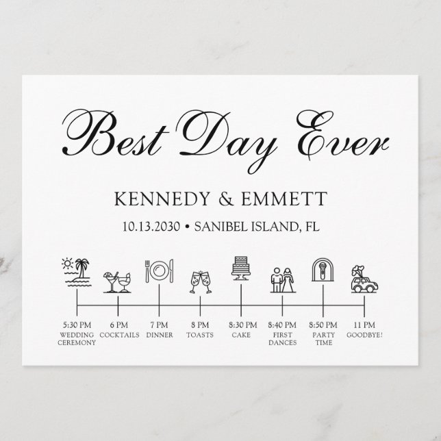Tidslinjeprogram för Beach-bröllopsdagen Program (Framsida)