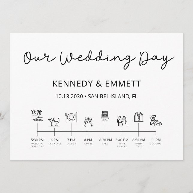 Tidslinjeprogram för Beach-bröllopsdagen Program (Framsida)