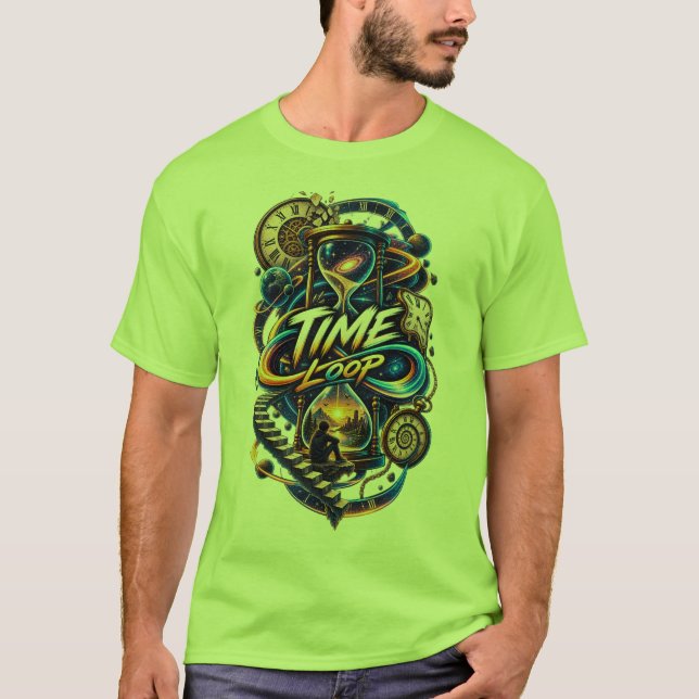 Tidsloop – Surreal Kosmisk Tidresa Konst T Shirt (Framsida)