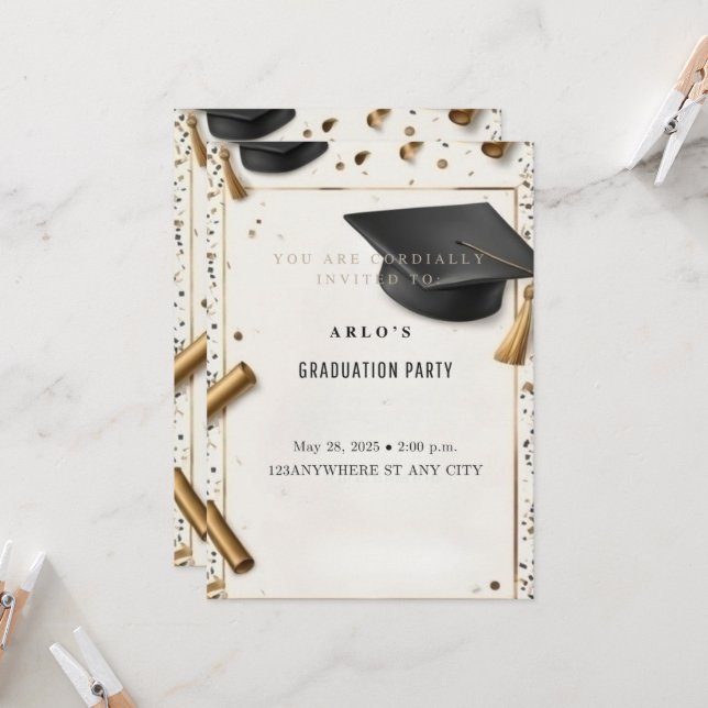 Tidslös uppnående: Studentmössa för Elegant Inbjudningar (Fram/Back In Situ)