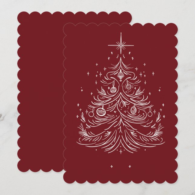 Tidslöst Helgdag-kort för Träd | Burgundy-bakgrund (Fram/baksida)