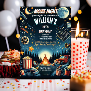 tidspojke Camping Popcorn Movie Night 13-årsdag Inbjudningar