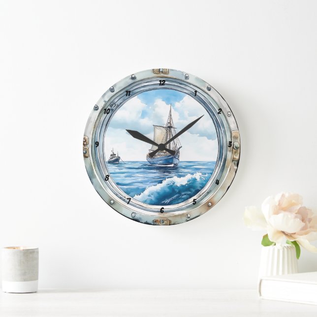 Tidsresa" - Porthole Sailboat Stor Klocka (Hem)