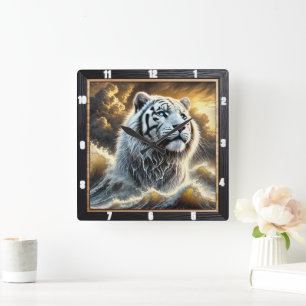 Tidsstycke för Stormy Ocean Tiger Fyrkantig Klocka