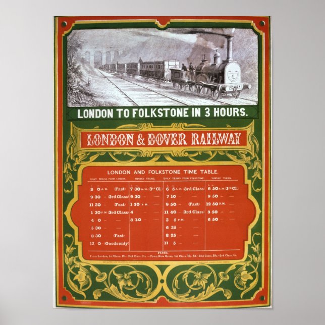 Tidtabell för Tidigt för järnvägen London-Dover Poster (Framsidan)