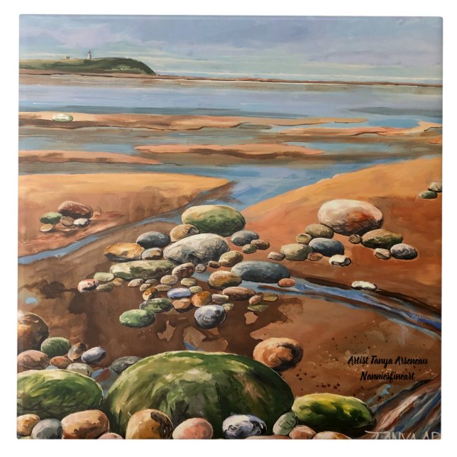 Tidvatten Ut Kust Strand Havsutsikt Kakelplatta (Framsidan)