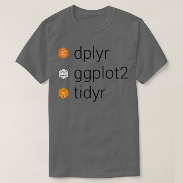 Tidyverse bibliotek dplyr gplot2 tidyr t shirt (Design framsida)
