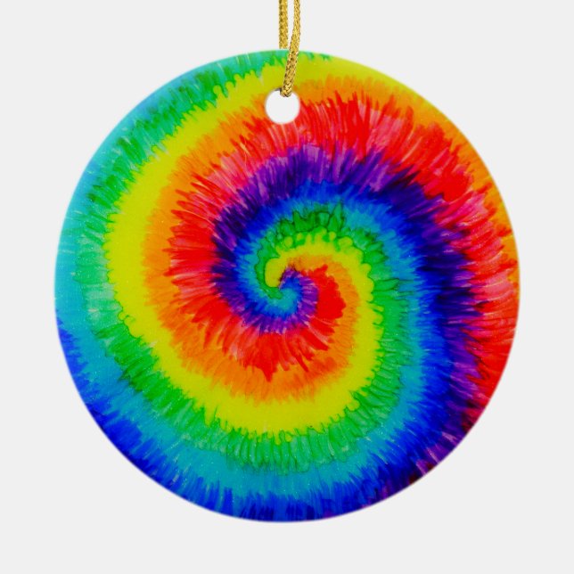Tie Die Rainbow i Alcohol Bläck Julgransprydnad Keramik (Framsidan)