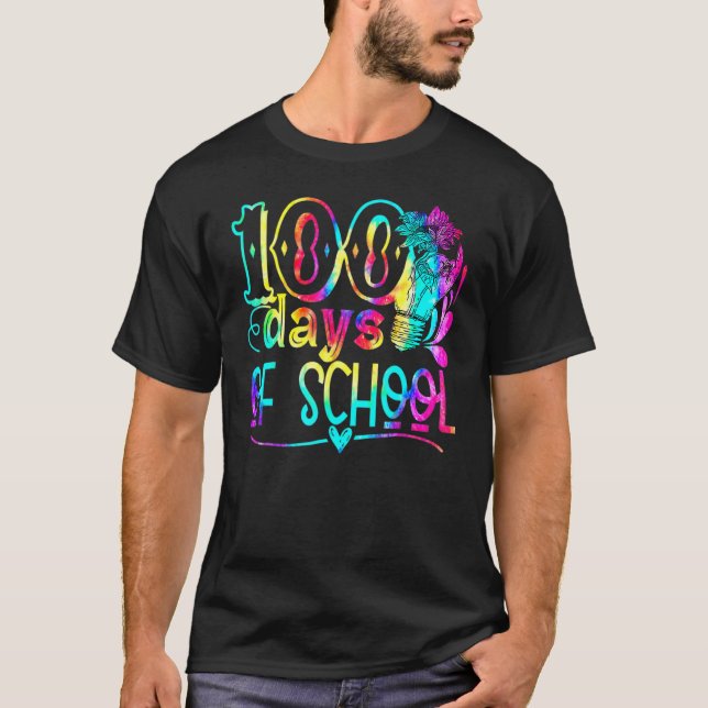 Tie Dye 100 dagar Brighter Student Lycklig 100 dag T Shirt (Framsida)
