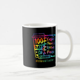 Tie Dye 100 dagar för kaffe och kaos 1:a Klass Kaffemugg