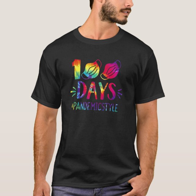 Tie Dye 100 dagar Y'all Ansikte Mask Lycklig 100 D T Shirt (Framsida)