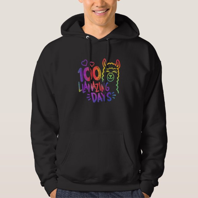 Tie Dye 100 Days of School Shirt Teachers 100 Llam Hoodie (Framsida)