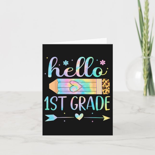 Tie Dye 1:a klass tillbaka till skolan Hej första  Kort (Framsida)