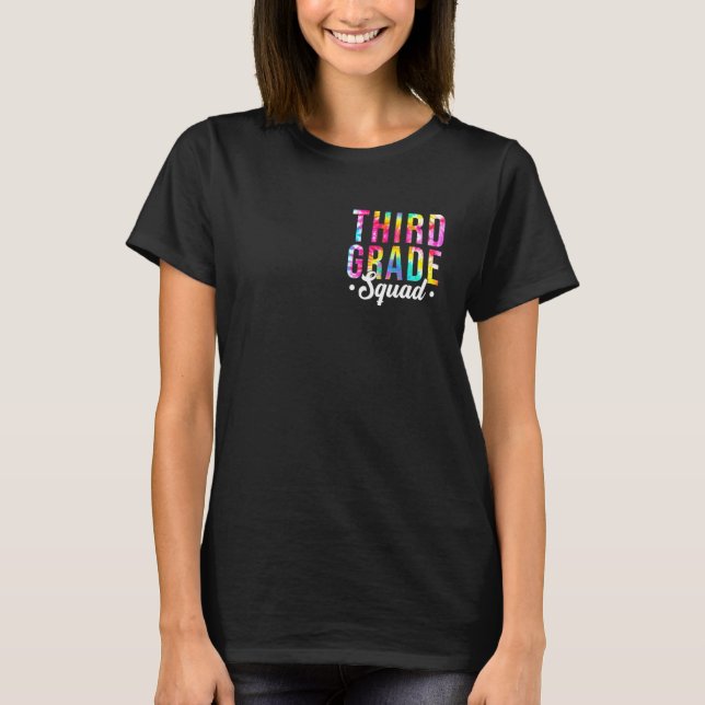 Tie Dye 3rd Tredje Klass Squad Pocket Teacher Back T Shirt (Framsida)