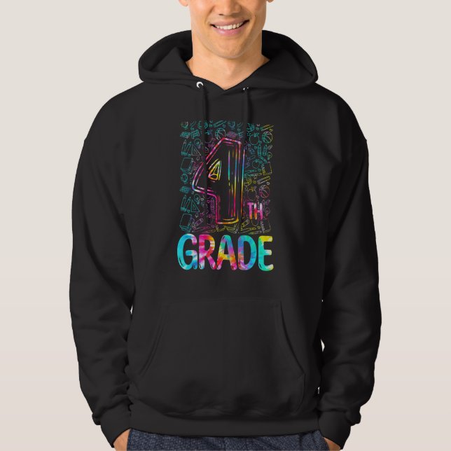 Tie Dye 4th Klass Typography Fjärde Klass Tillbaka Hoodie (Framsida)