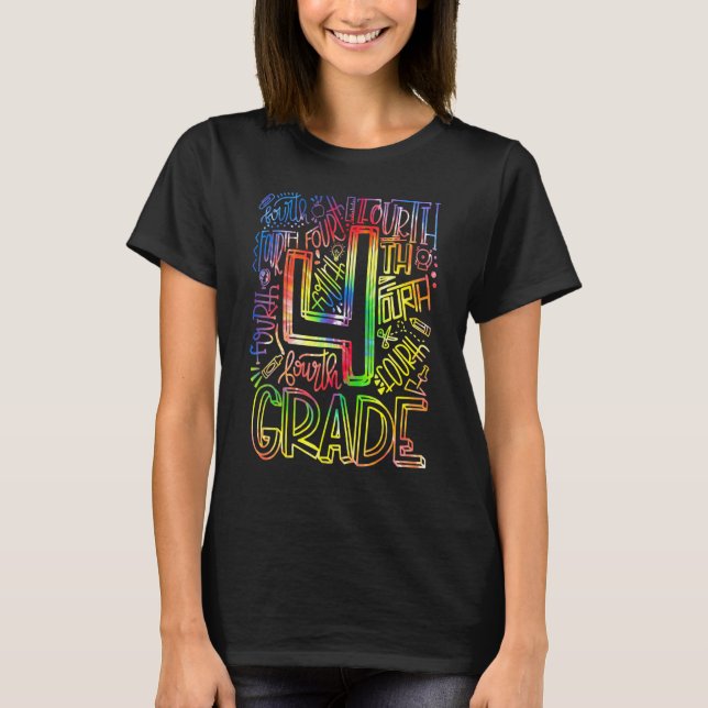 Tie Dye 4th Klass Typography Team 4th Klass Teache T Shirt (Framsida)