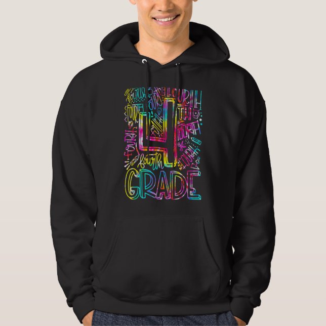 Tie Dye 4th Klass Typography Team Fjärde Klass Tea Hoodie (Framsida)