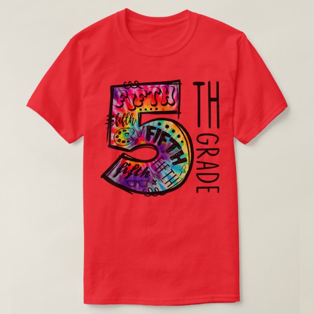 Tie Dye 5th Klass Hippie Back to school Student Te T Shirt (Design framsida)