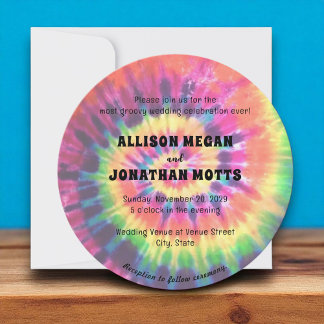 Tie Dye 60s 70-talets inbjudan till Retro-bröllop