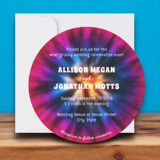 Tie Dye 60s 70-talets inbjudan till Retro-bröllop