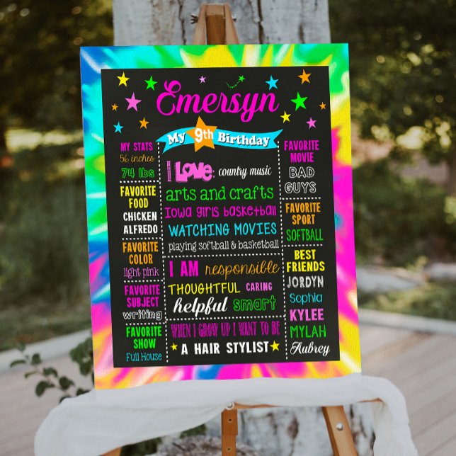 Tie Dye 9th 10th Birthday millestone Sign 1073 Poster (Skapare uppladdad)