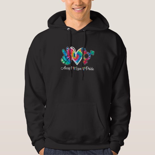 Tie Dye Accept Love Peace LGBT Gay Pride LGBTQ Rai Hoodie (Framsida)