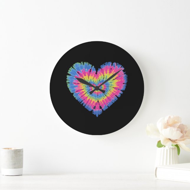 Tie Dye Alla hjärtans dag Färgglada hjärtans dag  Stor Klocka (Hem)