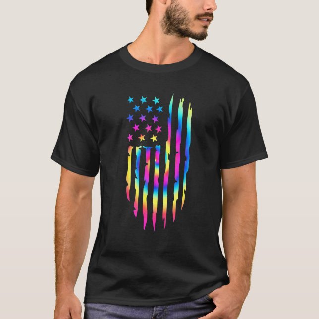 Tie Dye American Flagga 4:e juli Patriotic Indepe T Shirt (Framsida)