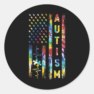 Tie Dye American Flagga Autism Awareness Support T Runt Klistermärke