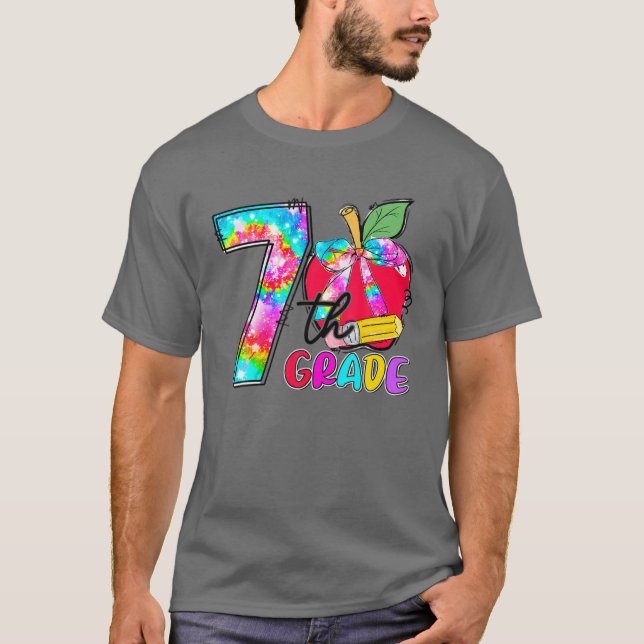Tie Dye Apple 7:e Klass Student lärarinnan tillbak T Shirt (Framsida)