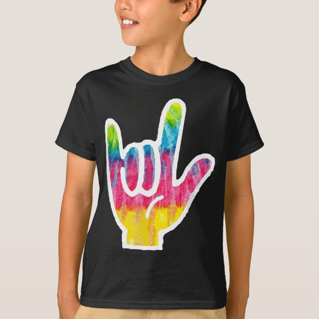 Tie Dye ASL - teckenspråkssymbolen Hand Gift I Kär T Shirt (Framsida)