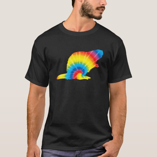 Tie Dye Beaver Rainbow Skriv ut Rodent Kit Hippie  T Shirt (Framsida)