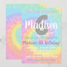 Tie Dye Birthday bjudande 6e Birthday Inbjudningar