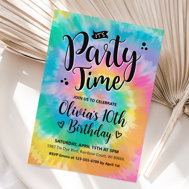 Tie Dye Birthday bjudande, Regnbåge Tie Dye Inbjudningar (Tie Die Girl Birthday Invitation)