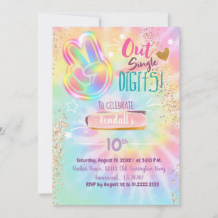 Tie Dye Birthday Call Peace out single Digit Inbjudningar