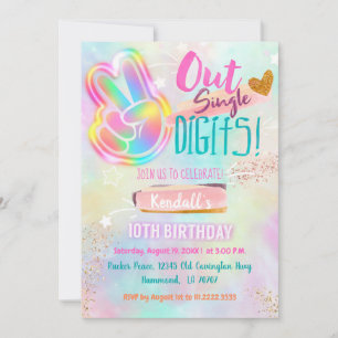 Tie Dye Birthday Call Peace out single Digit Inbjudningar